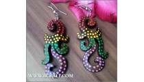 Handmade Wooden Painted Earrings Carving Bali